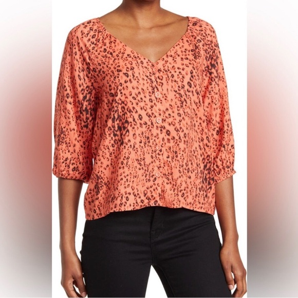 Sanctuary Mila Button Front‎ Leopard Animal Print 3/4 Sleeve Top orange Large - Picture 1 of 6